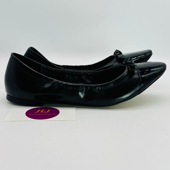 Cole Haan Women's Grand OS Black Leather Cap Toe Bow Ballet Flats Size 6.5 - Picture 1 of 11